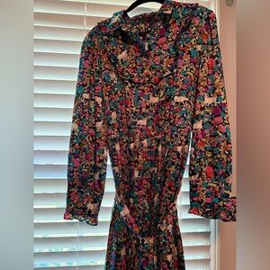 J. Crew Black Floral & Goat Print Long-Sleeve Dress